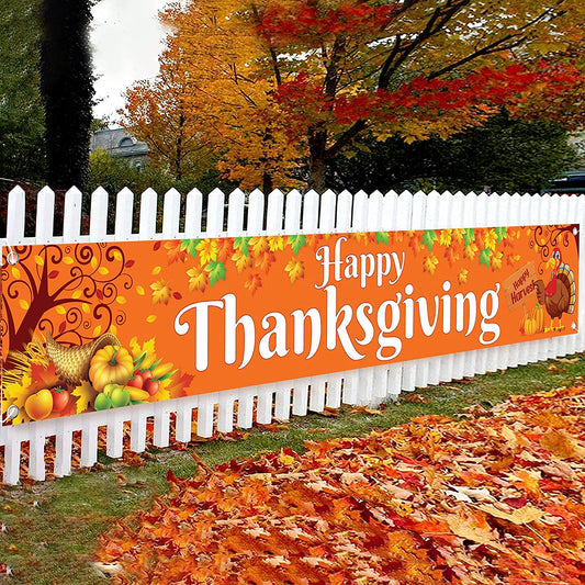 , Large Happy Thanksgiving Banner Outdoor - 120X20 Inch | Thanksgiving Fence Banner for Thanksgiving Yard Decorations | Thanksgiving Banners for outside for Thanksgiving Banner Decorations