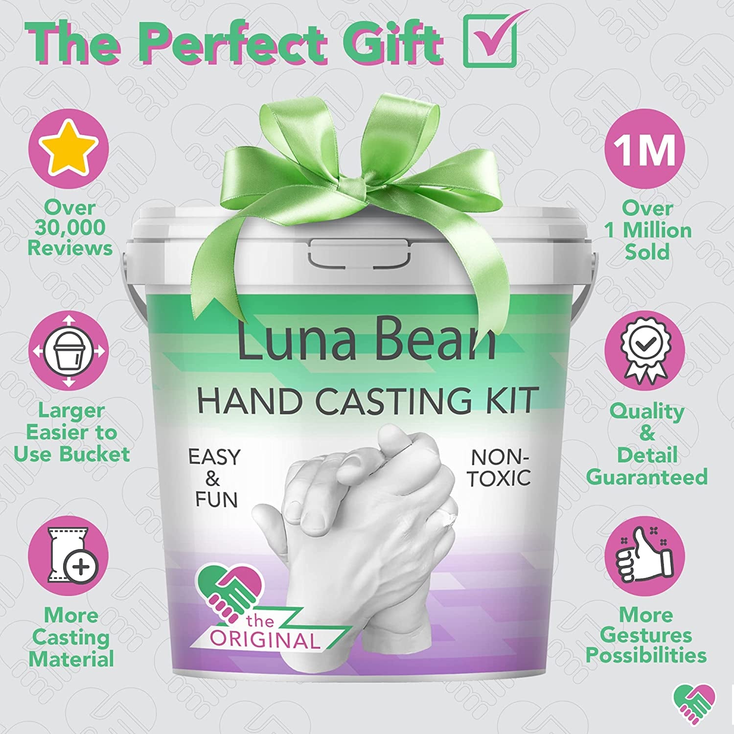 Luna Bean Keepsake Hands Casting Kit | DIY Plaster Statue Casting Kit | Hand Holding Craft for Couples, Adult & Child, Wedding, Friends, Anniversary