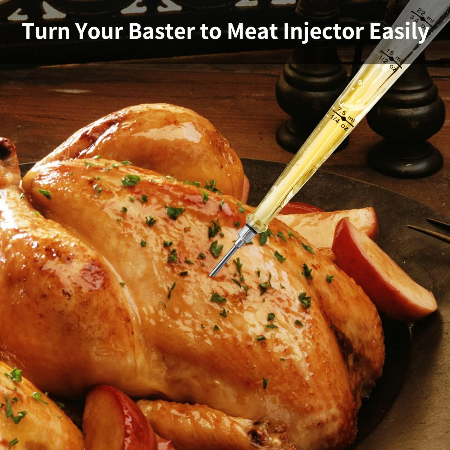 Turkey Baster Food Grade for Cooking & Basting, Detachable round Bulb, Baster Cooking Good for Meat Poultry Beef Chicken, with Cleaning Brush, Inject Needle, Basting Brush(Red)