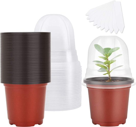 Plant Nursery Pots with Humidity Dome 4" Soft Transparent Plastic Gardening Pot Planting Containers Cups Planter Small Starter Seed Starting Trays for Seedling with 10Pcs Plant Labels，30 Sets