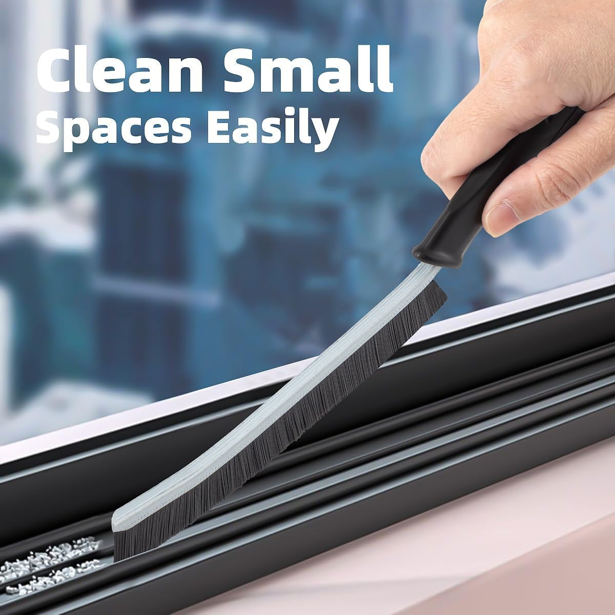 Hard Bristle Crevice Cleaning Brush - Multifunctional Gap Cleaning Brush, Cleaning Tools for Household Use, Home, Kitchen, Bathroom, Window, Vehicle, Faucets, Toilet, Grout (Black Handles)