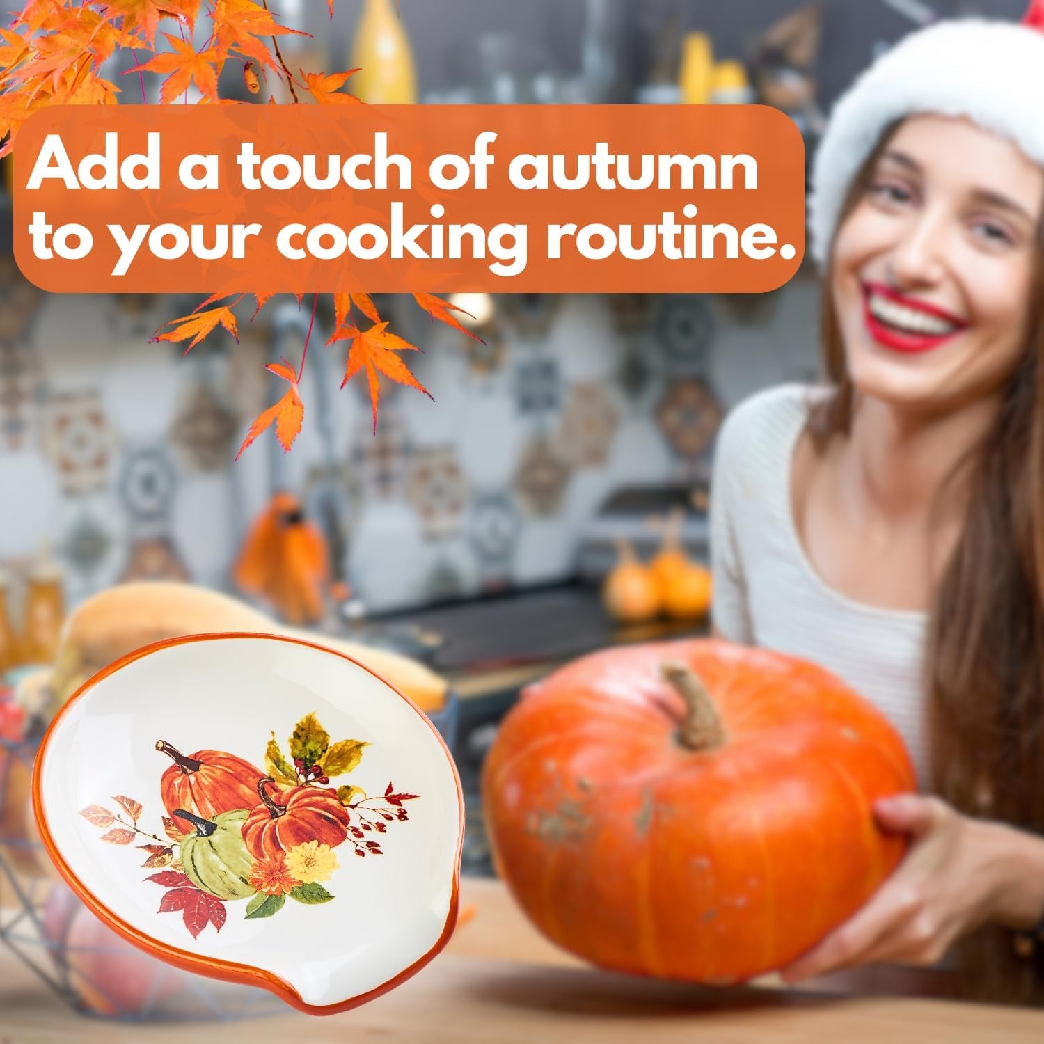 Pumpkin Spoon Rest - Fall Pumpkin Decor, Halloween Pumpkin Decorations Thanksgiving Spoon Rest for Stove Top, Autumn Utensil Holder Farmhouse Fall Kitchen Decor, Large No-Handle Spoon Holder Pottery