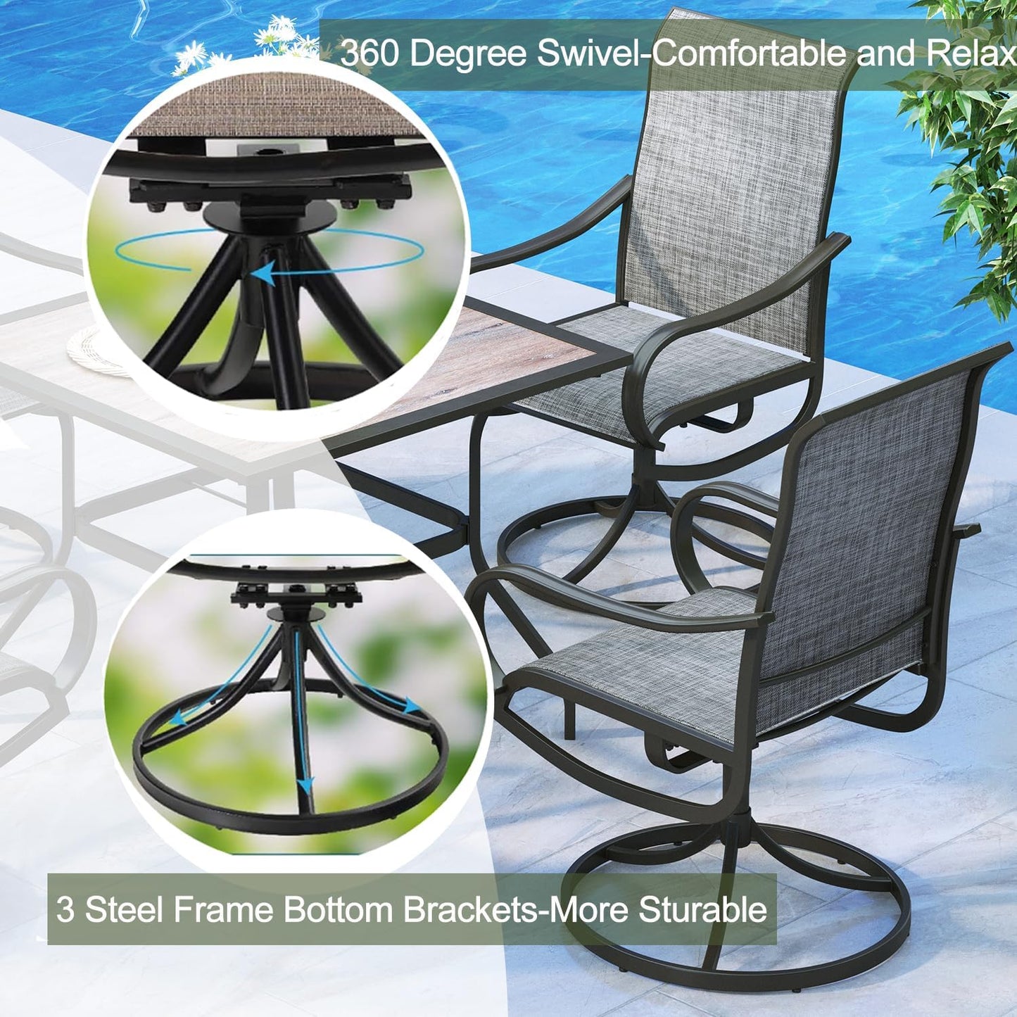 2 Pieces Patio Metal Dining Swivel Chairs Bistro Backyard Rocker Chairs Weather Resistant Garden Outdoor Furniture