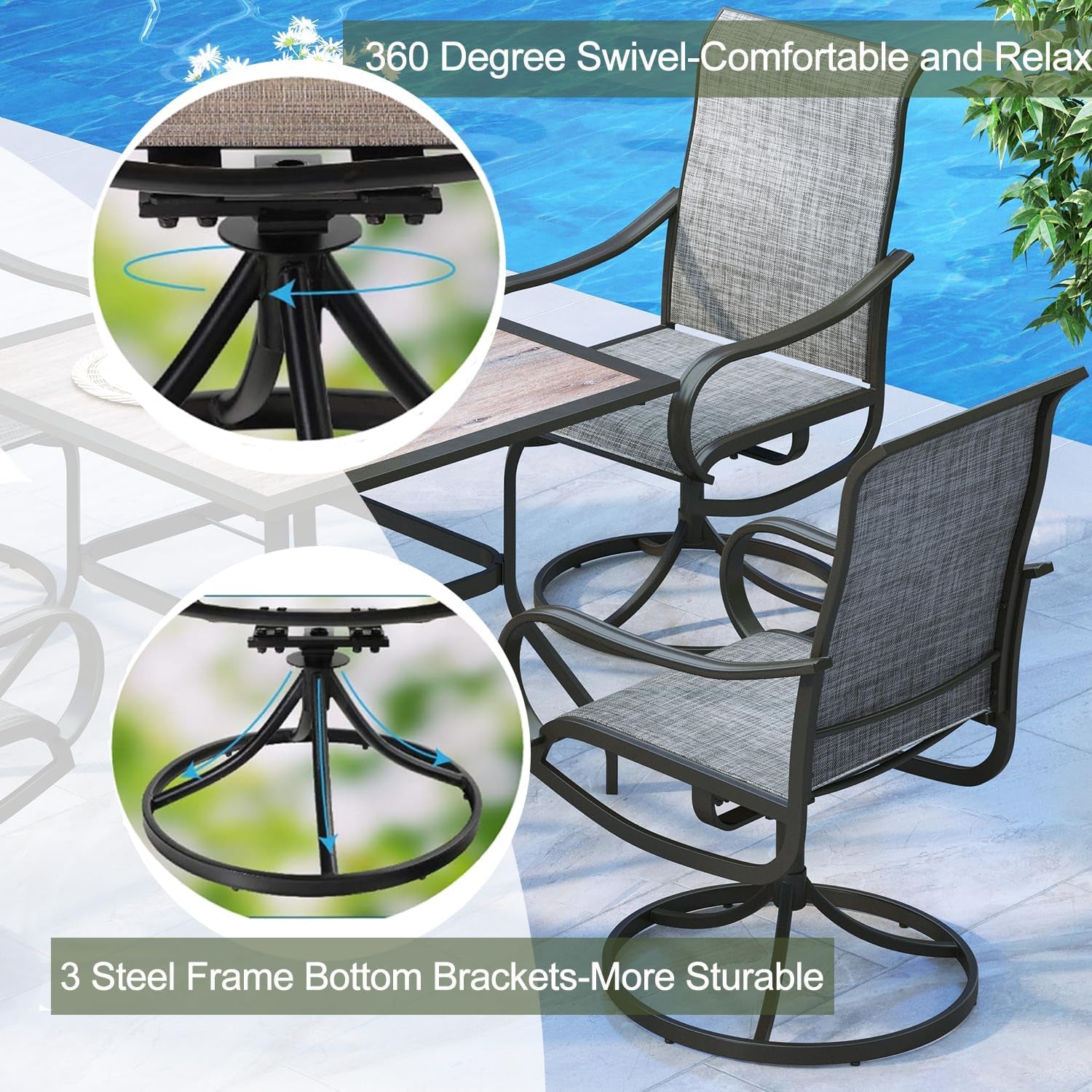 2 Pieces Patio Metal Dining Swivel Chairs Bistro Backyard Rocker Chairs Weather Resistant Garden Outdoor Furniture