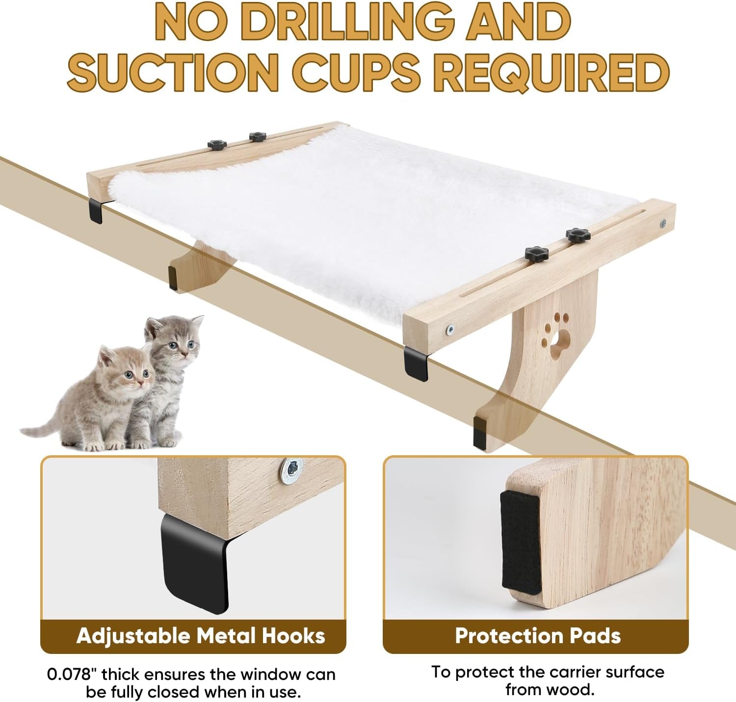 Cat Window Perch, Cat Window Hammock for Indoor Cats, Easy to Adjust & Assemble Large Cat Bed Seat for Windowsill, Bedside,Drawer and Cabinet