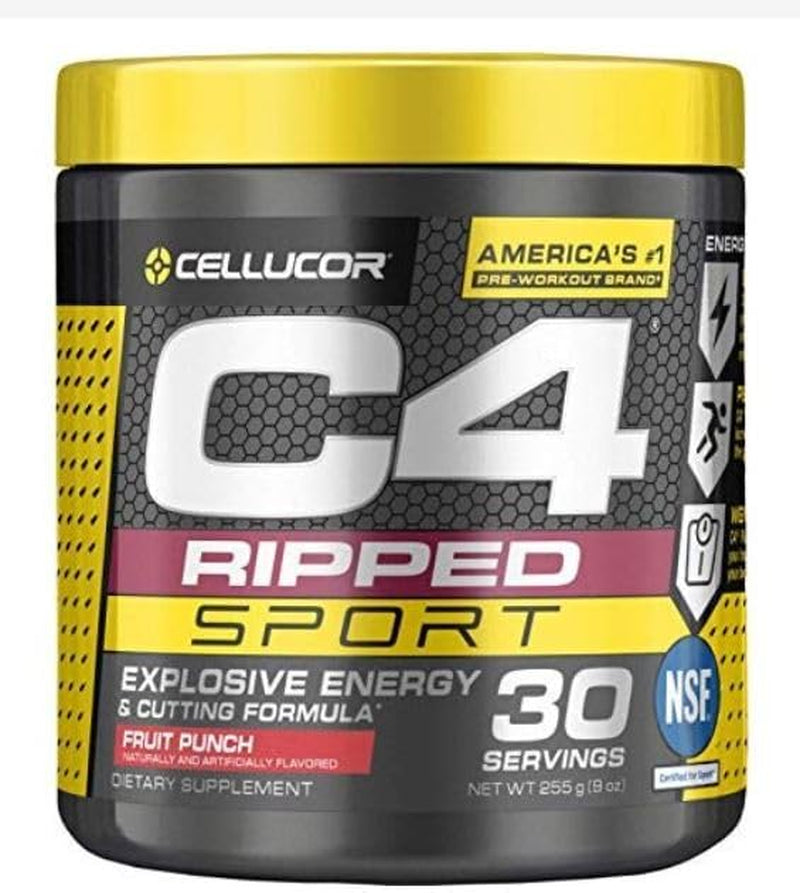 C4 Ripped Sport Pre Workout Powder Fruit Punch - NSF Certified for Sport + Sugar Free Preworkout Energy Supplement for Men & Women | 135Mg Caffeine | 30 Servings