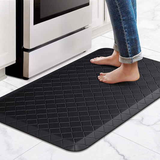 Kitchen Floor Mat Cushioned Anti-Fatigue Kitchen Rug,17.3"X28",Thick Waterproof Non-Slip Kitchen Mats and Rugs Heavy Duty Ergonomic Comfort Rug for Kitchen,Floor,Office,Sink,Laundry,Black