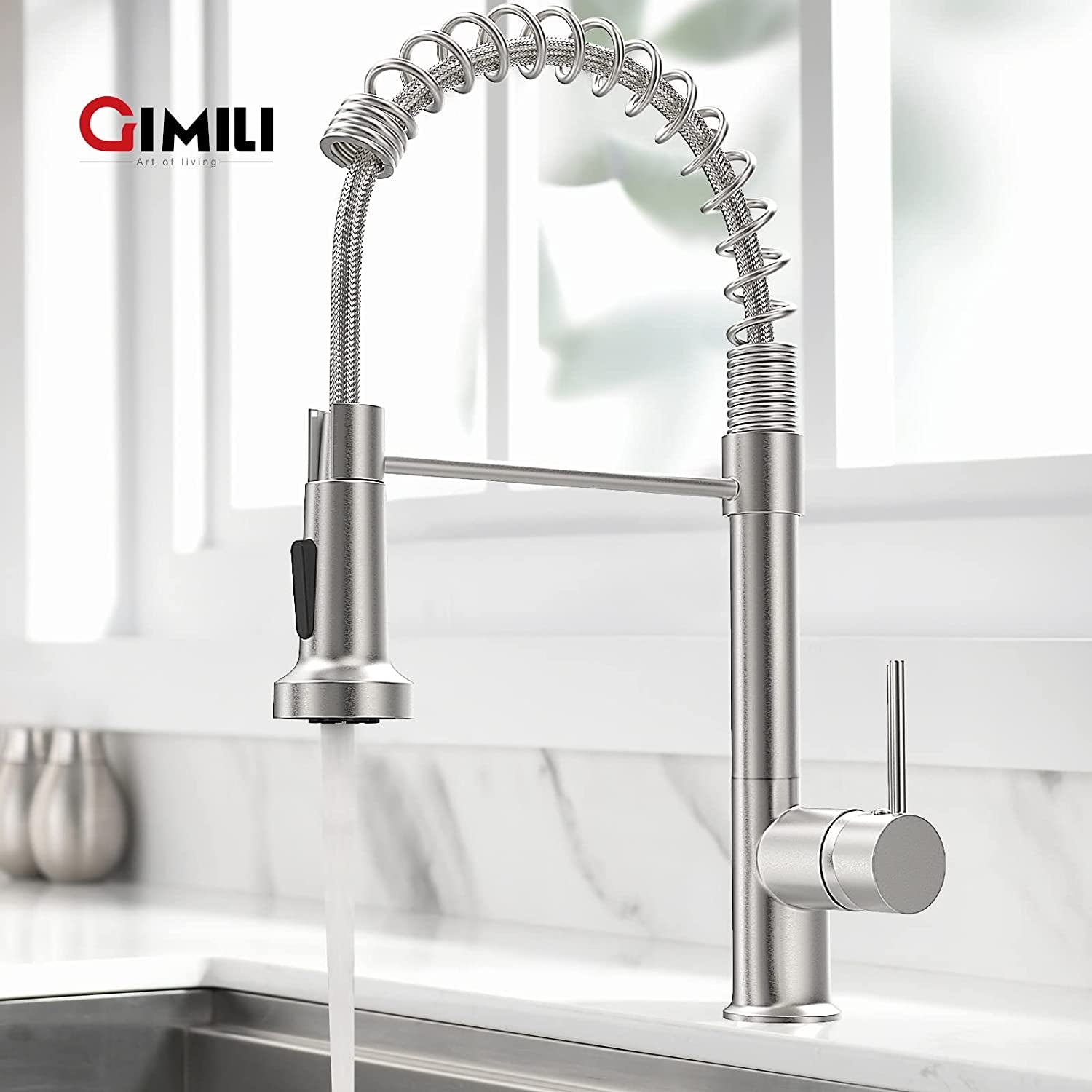 Kitchen Faucet with Pull down Sprayer High Arc Single Handle Spring Kitchen Sink Faucet Brushed Nickel Modern Rv Stainless Steel Kitchen Faucets