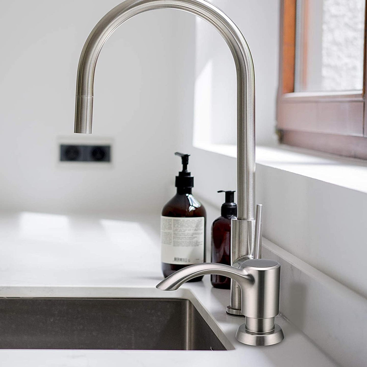 Soap Dispenser for Kitchen Sink Counter Dispenser 17 OZ Bottle Built in Refill from the Top (Brushed Nickel)