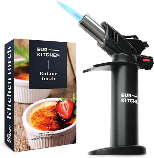 Premium Culinary Butane Torch with Safety Lock & Adjustable Flame Guard - Baking Tools as Chef Gifts - Kitchen Torch Lighter for Creme Brulee, BBQ, Soldering (Butane Gas Not Included)