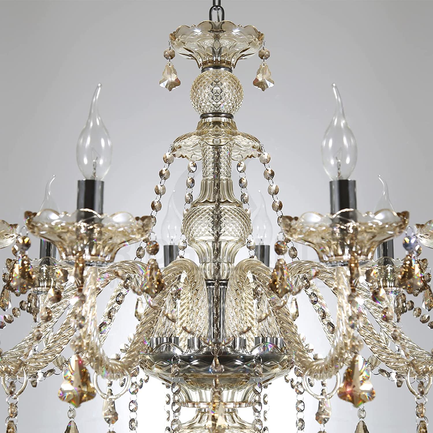 Modern Cognac Color Crystal Chandelier Lighting Ceiling Light Fixture Pendant Chandelier for Living Room, Hotels, Hall Way, Bars, Restaurants E12 Bulbs Height (10)