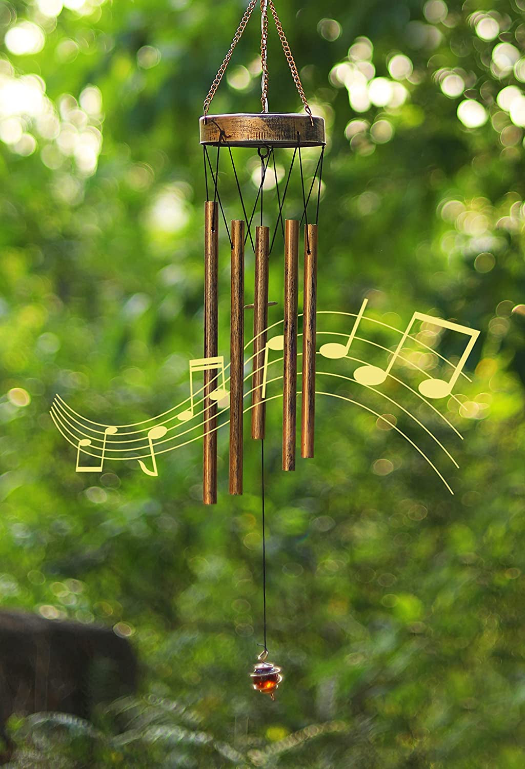 Solar Wind Chimes, Sun Wind Chime Outdoor Clearance W/Glowing Crackle Glass LED Unique Wind Bells for outside Waterproof Chimes, Gifts for Her/Him (42" Long Metal Chimes)…