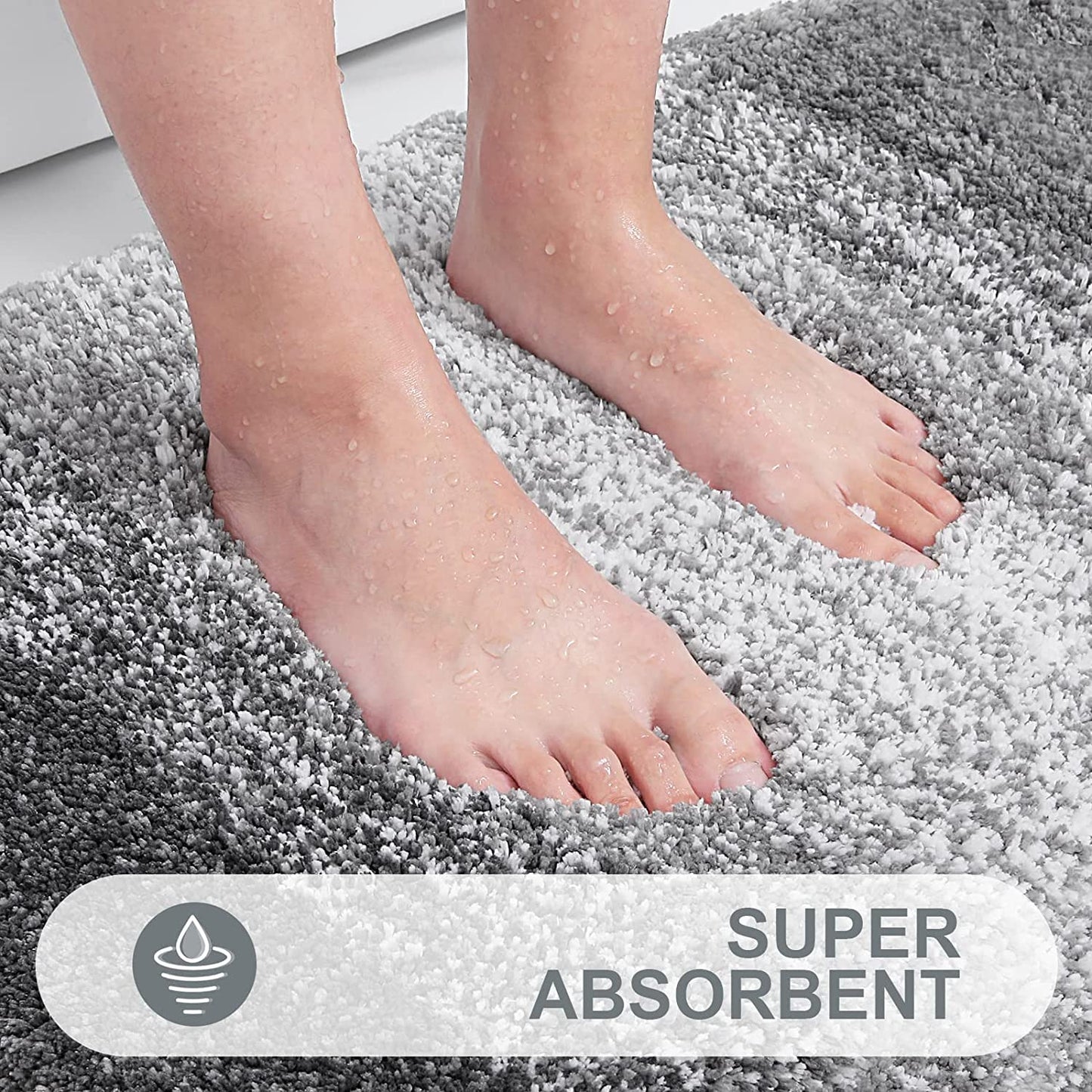 Luxury Bathroom Rug Mat 24X16, Extra Soft and Absorbent Polyester Bath Rugs, Non-Slip Plush Shaggy Bath Carpet, Machine Wash Dry, Bath Mats for Bathroom Floor, Tub and Shower, Grey
