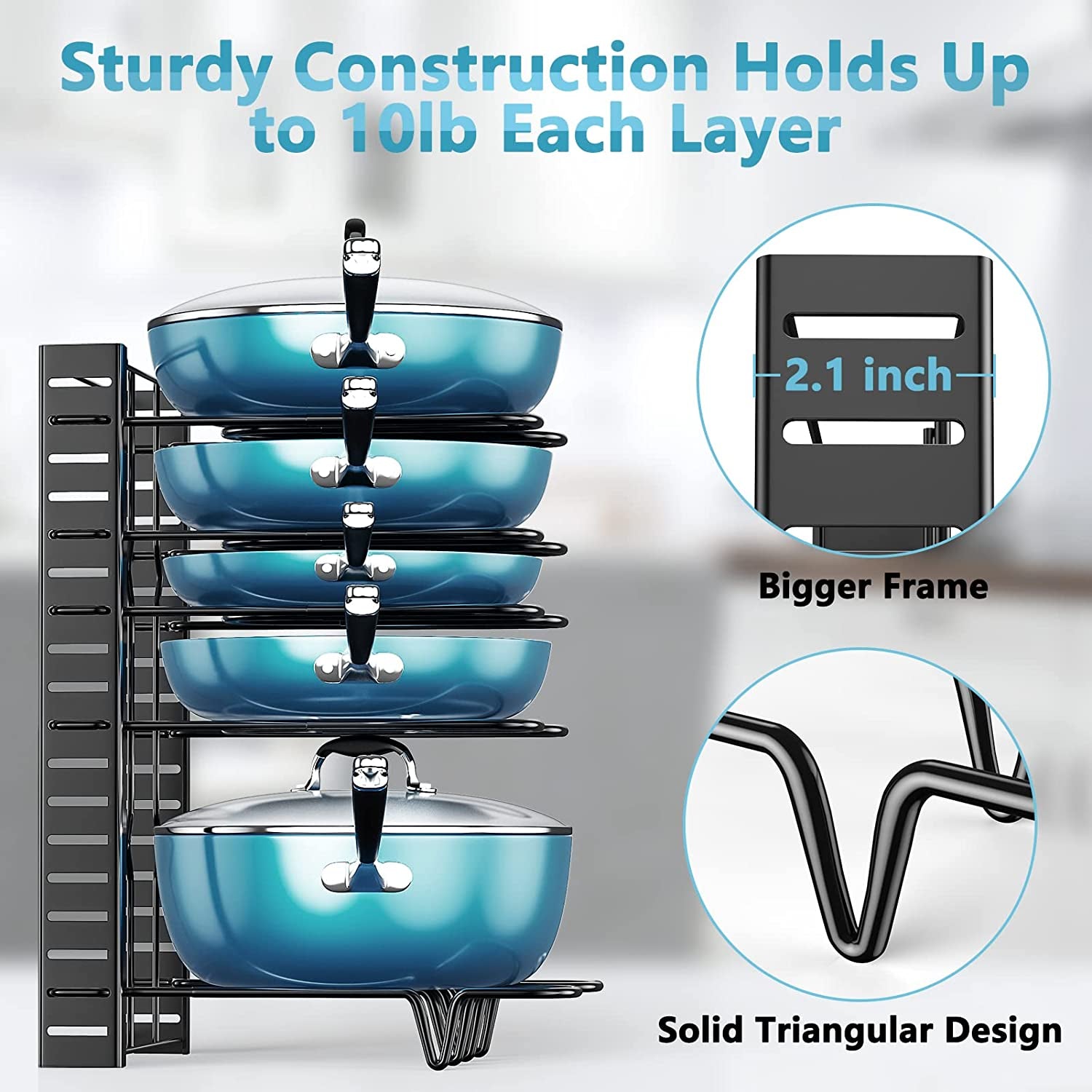Pots and Pans Organizer for Cabinet, ORDORA 8 Tier Pot Rack with 3 DIY Methods, Adjustable Pan Organizer Rack for Cabinet, Pot Organizer for Kitchen Organization & Storage, Pot Lid Organizer