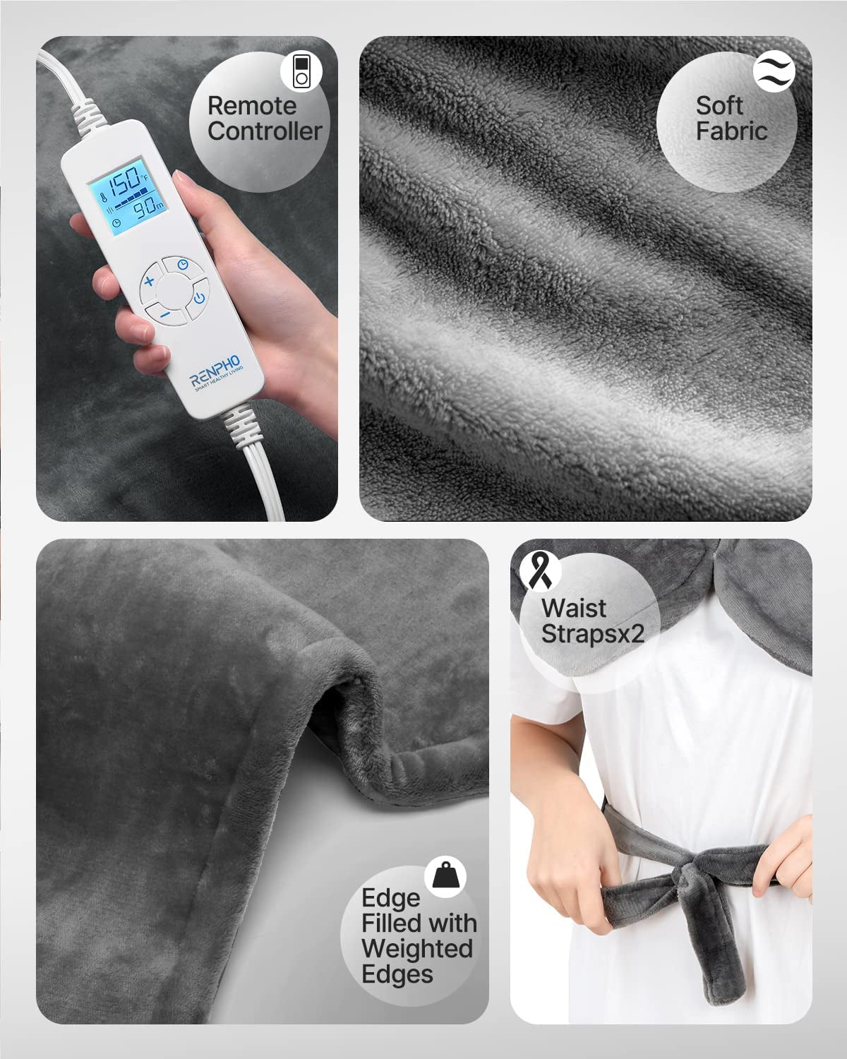 Weighted Heating Pad for Back Pain Relief, FSA HSA Eligible, Electric Heat Pads for Neck and Shoulders, Birthday Valentines Day Gifts for Mom, Fast-Heating, Auto Shut Off, ETL Certified, Gray