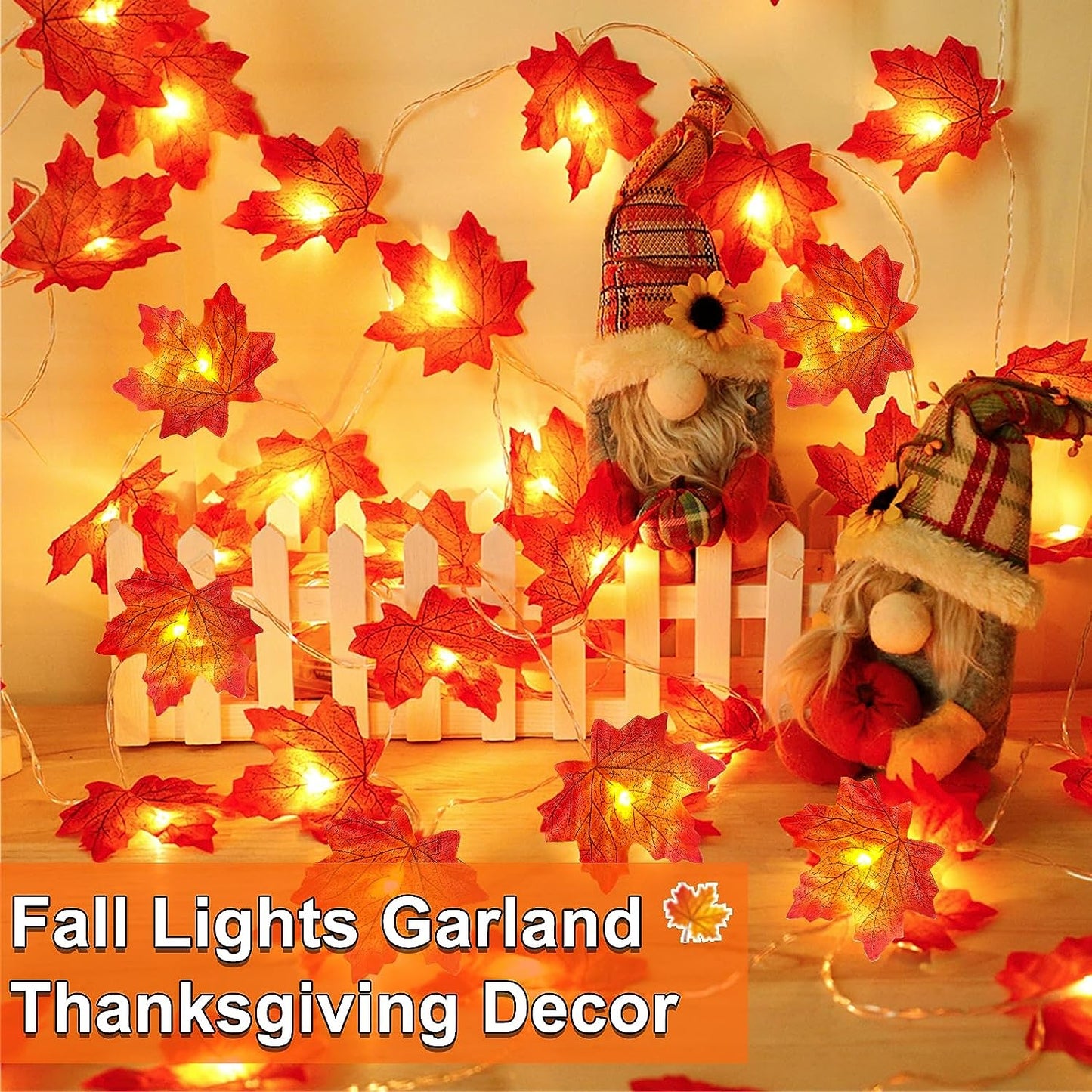 3 Pack Fall Thanksgiving Lights Thanksgiving Decorations for Home, Enlarged Maple Leaf Thanksgiving Garland, 30 Ft 60 LED Waterproof Battery Operated Leaf Lights Halloween Decoration Indoor Fall Decor