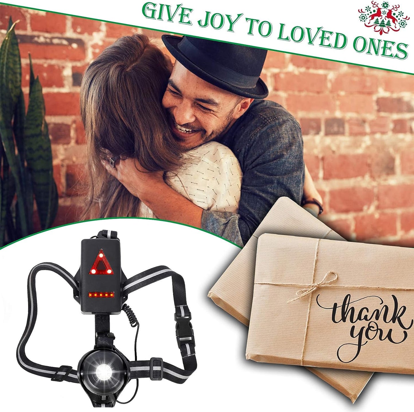 Night Running Lights, USB Rechargeable Chest Light with 90° Adjustable Beam Angle, 500 Lumens Waterproof Ultra Bright Safetylamp with Reflective Straps for Runner