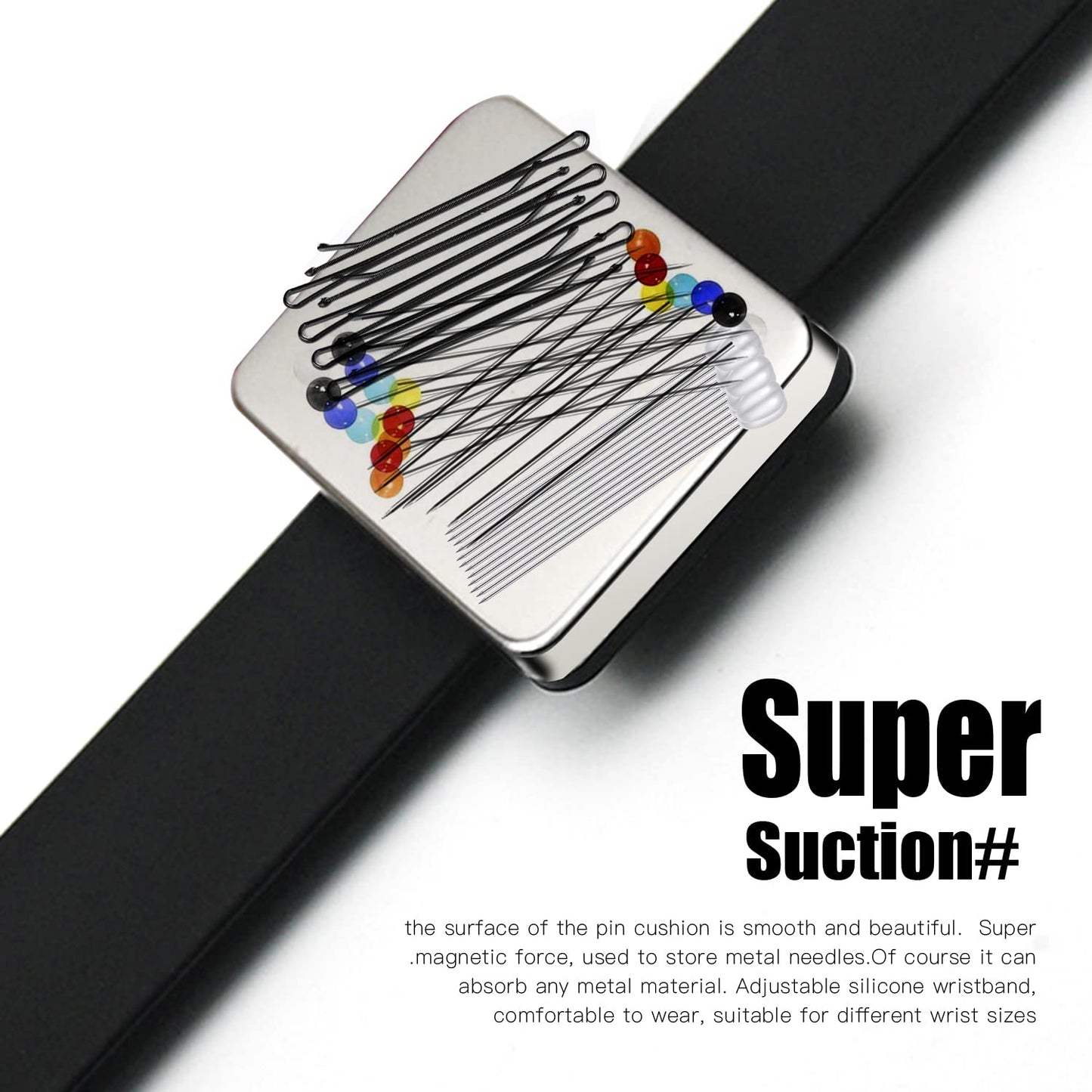 8 Pieces Magnetic Wrist Sewing Pincushion Set, Include Wristband Pin Cushion Holder Wrist Magnetic Pin Holder Teasing Brush Edge Brush Styling Comb Rat Tail Comb for Hair Stylist Women