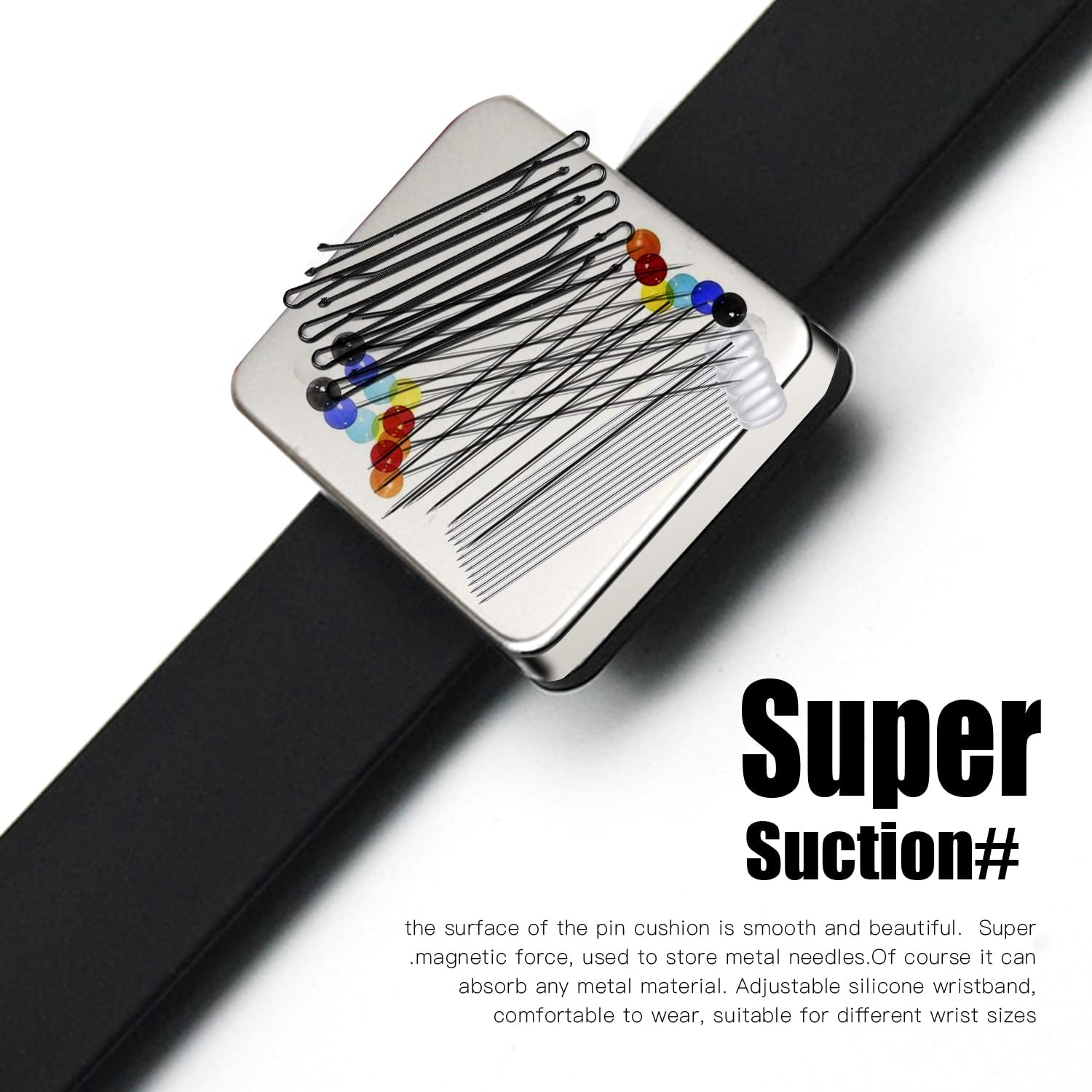 8 Pieces Magnetic Wrist Sewing Pincushion Set, Include Wristband Pin Cushion Holder Wrist Magnetic Pin Holder Teasing Brush Edge Brush Styling Comb Rat Tail Comb for Hair Stylist Women