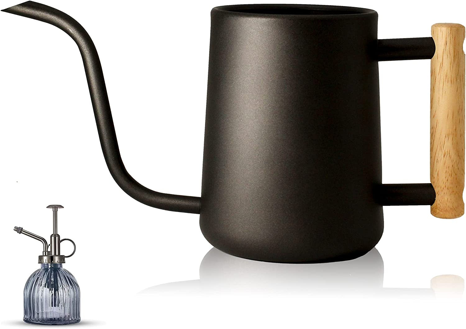 Watering Can for Indoor Plants,Indoor Watering Can for House Bonsai Plants,35Oz Steel Watering Can with Easy Pour Long Spout,Cute Houseplant Watering Can (Black)