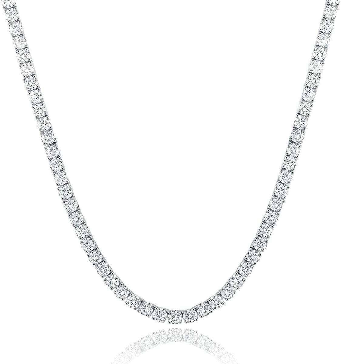 Tennis Necklace 18K White Gold Plated | 4.0Mm round Cubic Zirconia Cut Faux Diamond Tennis Chain for Women and Men