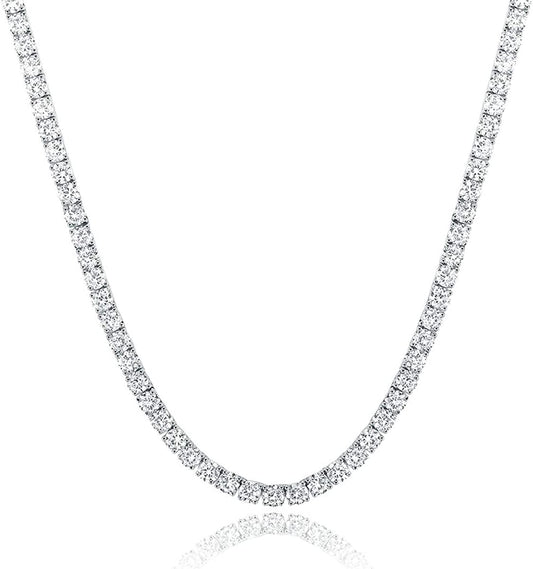 Tennis Necklace 18K White Gold Plated | 4.0Mm round Cubic Zirconia Cut Faux Diamond Tennis Chain for Women and Men