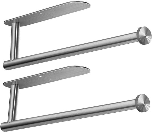 Paper Towel Holders-Blcak,Paper Towels Rolls - for Kitchen,Paper Towels Bulk- Self-Adhesive under Cabinet,Both Available in Adhesive and Screws,Stainless Steel(Silver 2PC)