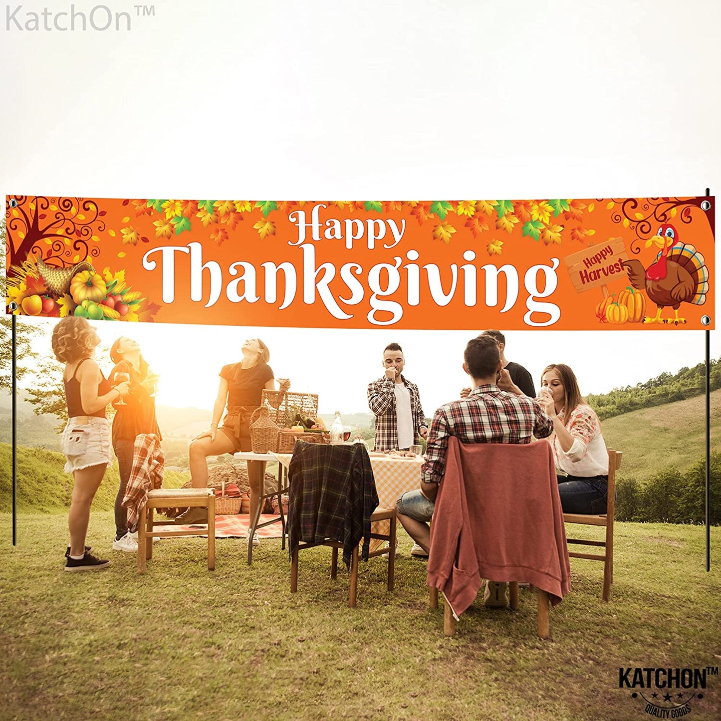 , Large Happy Thanksgiving Banner Outdoor - 120X20 Inch | Thanksgiving Fence Banner for Thanksgiving Yard Decorations | Thanksgiving Banners for outside for Thanksgiving Banner Decorations