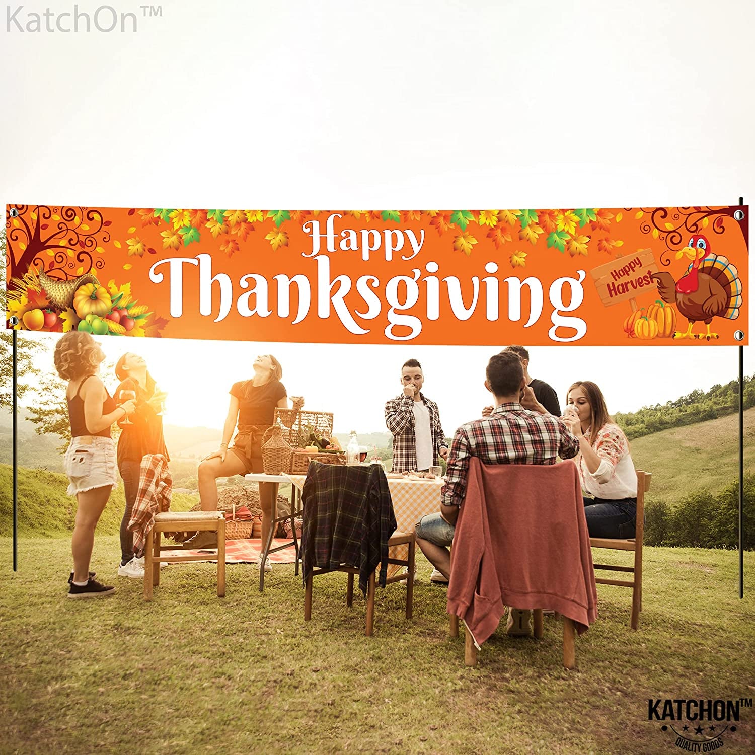 , Large Happy Thanksgiving Banner Outdoor - 120X20 Inch | Thanksgiving Fence Banner for Thanksgiving Yard Decorations | Thanksgiving Banners for outside for Thanksgiving Banner Decorations