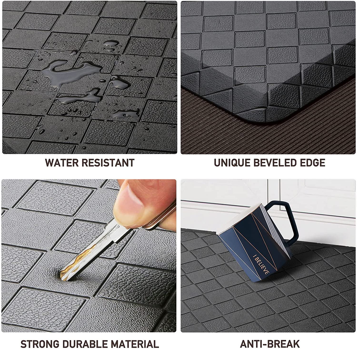 Kitchen Floor Mat Cushioned Anti-Fatigue Kitchen Rug,17.3"X28",Thick Waterproof Non-Slip Kitchen Mats and Rugs Heavy Duty Ergonomic Comfort Rug for Kitchen,Floor,Office,Sink,Laundry,Black