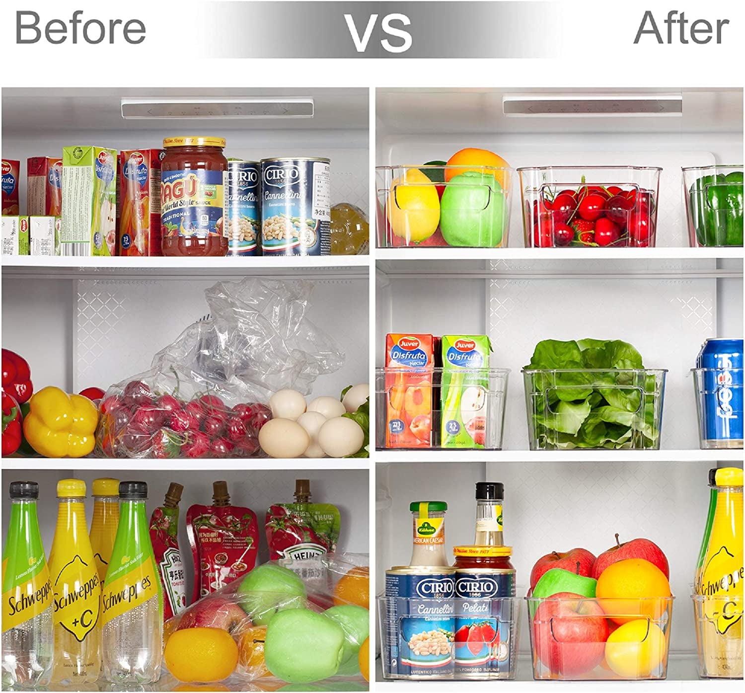 Refrigerator Organizer Bins - 8Pcs Clear Plastic Bins for Fridge, Freezer, Kitchen Cabinet, Pantry Organization and Storage, BPA Free Fridge Organizer, 12.5" Long