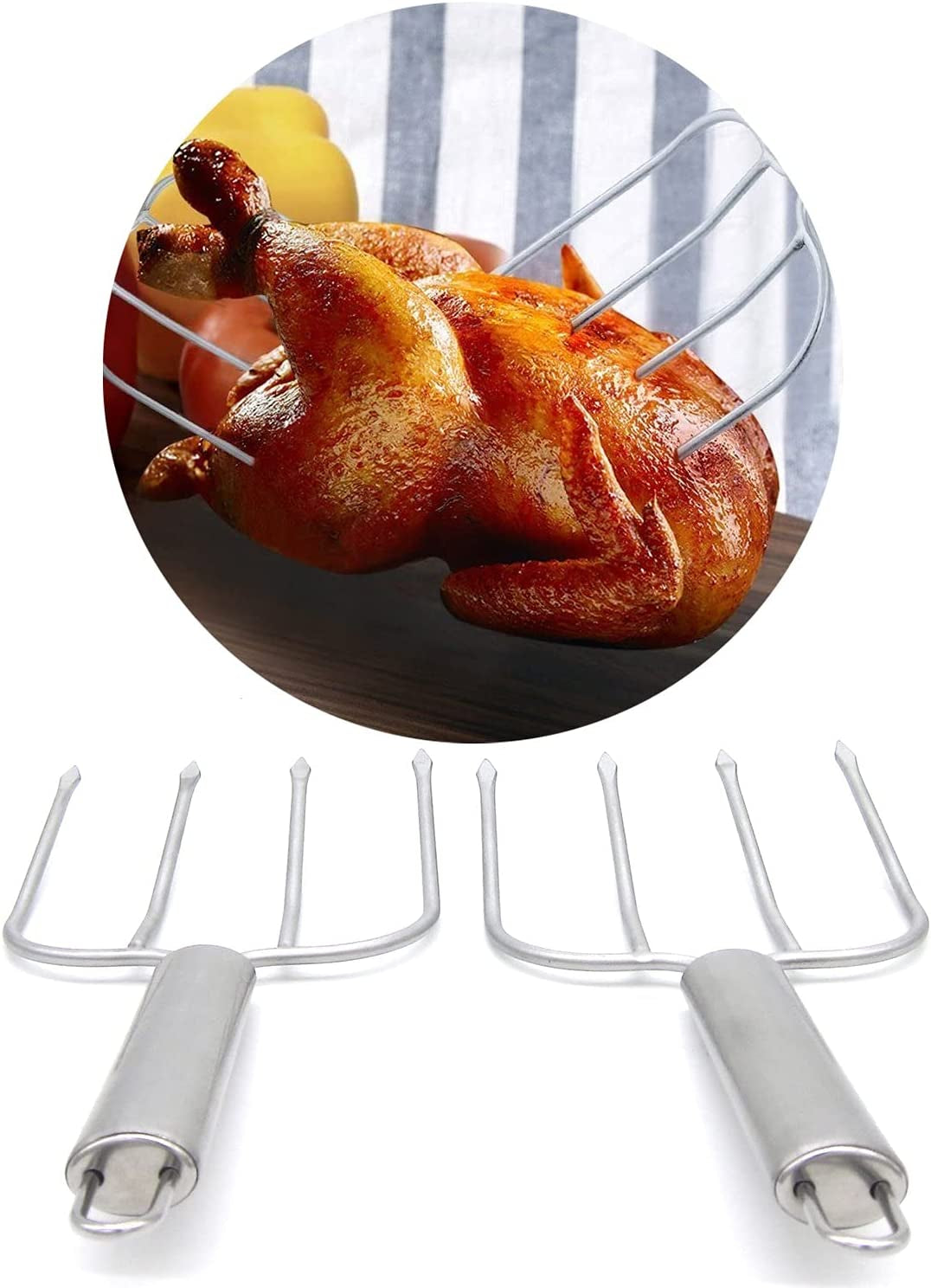 Stainless Steel Turkey & Roast Lifters, Set of 2 - Turkey and Poultry Lifters Roaster Poultry Forks Great for Thanksgiving, Transfer Turkey or Ham Easily