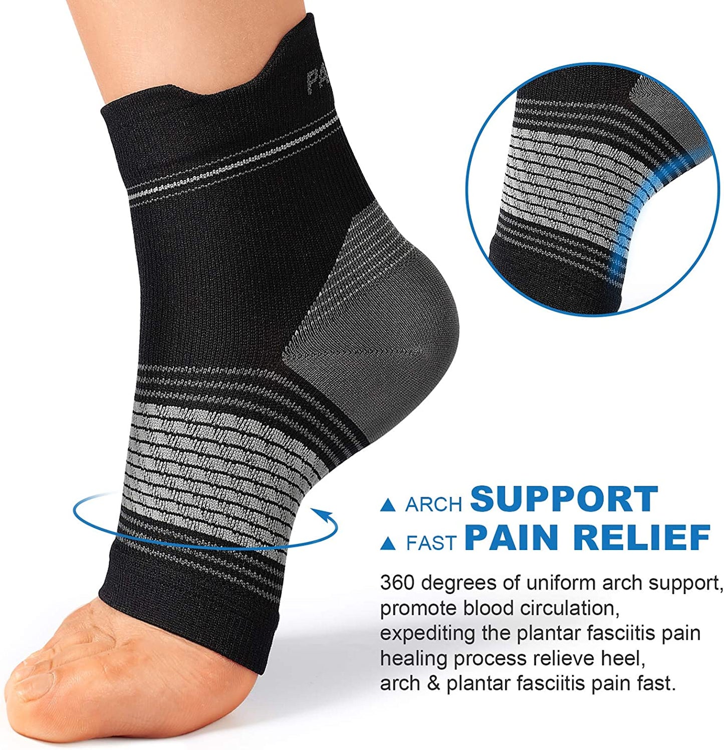 Plantar Fasciitis Sock (6 Pairs) for Men and Women, Compression Foot Sleeves with Arch and Ankle Support (Black, Large)