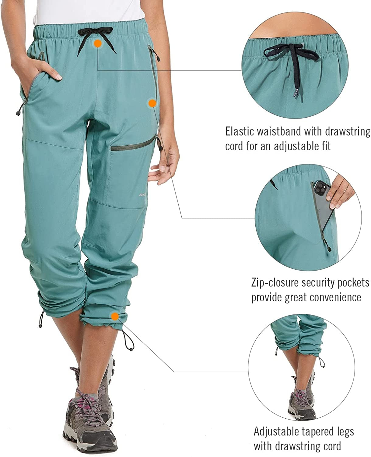 Women'S Hiking Pants Quick Dry Lightweight Water Resistant Elastic Waist Cargo Pants for All Seasons