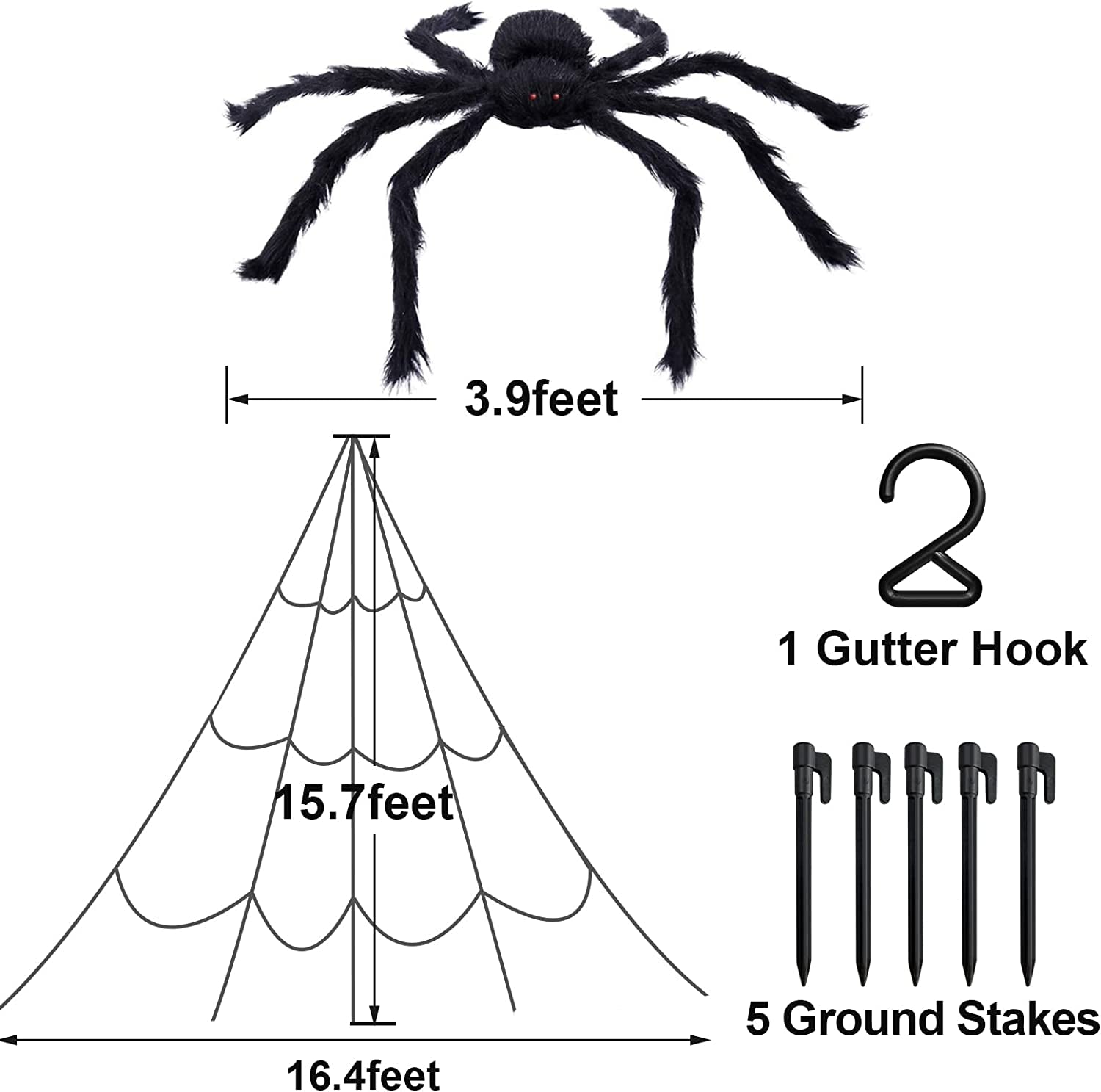 KUCHEY Halloween Decorations Outdoor 200'' Triangular Spider Web+47'' Giant Fake Spiders, Halloween Decor Indoor Clearance for Home outside Yard Costumes Party Haunted House Garden Lawn
