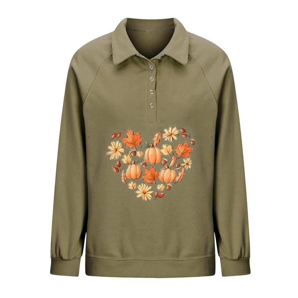 Fall Sweatshirts for Women 2022 Heart Leaves Print Fall Pullover Thanksgiving Pumpkin Print Sweatshirt Pullover Tops Women Sweaters Clearance Cheap