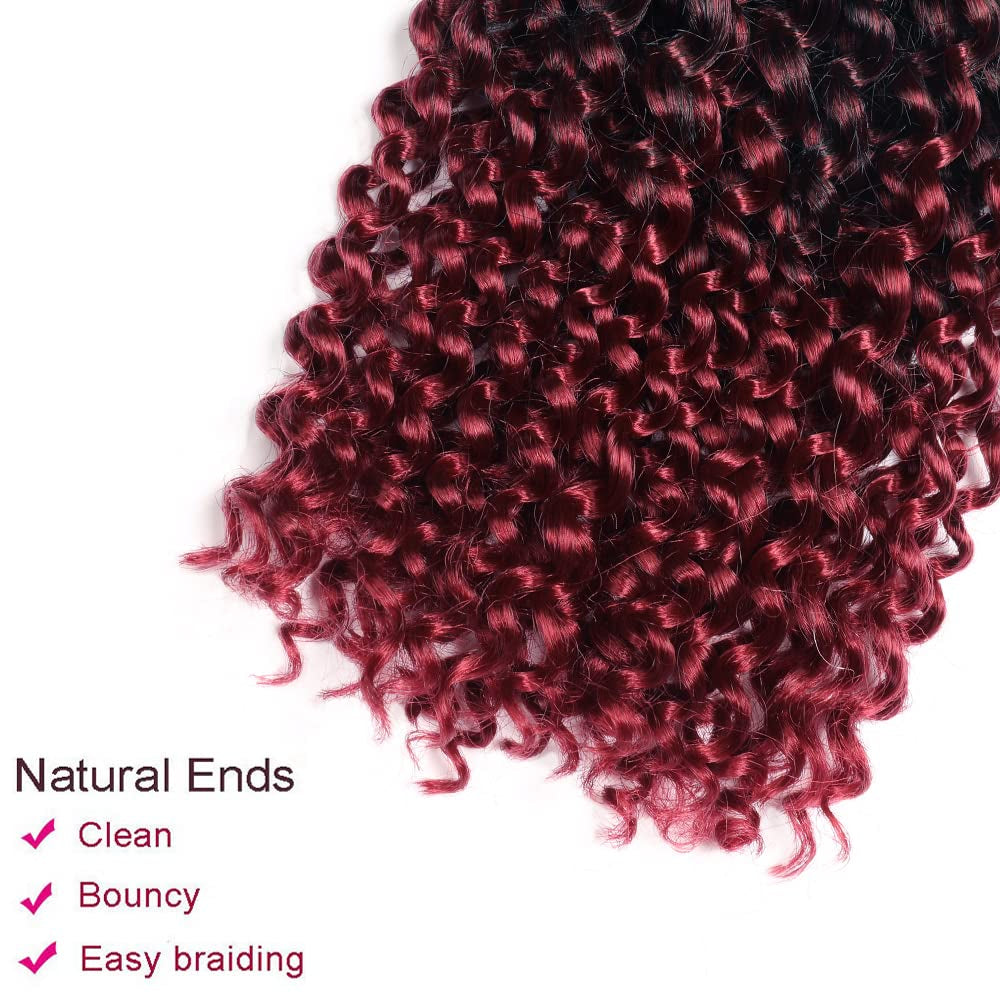7 Packs Passion Twist Hair,18 Inch Water Wave Crochet Hair for Women Ombre Burgundy Passion Twist Crochet Hair Long Bohemian Synthetic Curly Braiding Hair Extensions(7Pcs,1B/Bug)