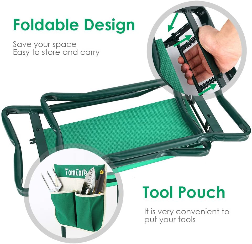 Garden Kneeler Seat Garden Bench Garden Stools Foldable Stool with Tool Bag Pouch EVA Foam Pad Outdoor Portable Kneeler Christmas Gardening Gifts for Women Men,Large 21.65"X10.62"X18.89",Green