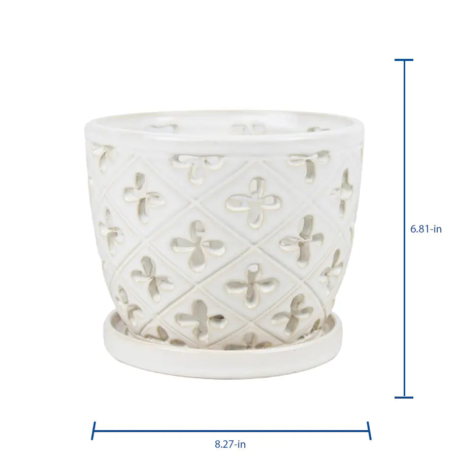Allen + Roth 8.27-In X 6.81-In  Ceramic Planter with Drainage Holes