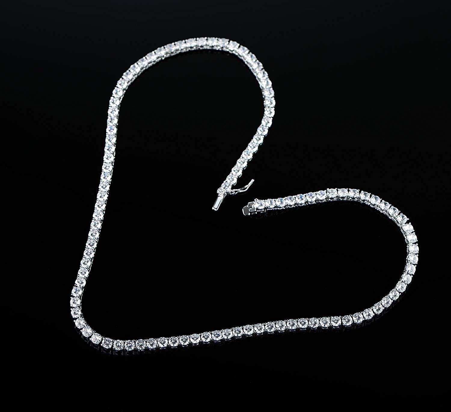 Tennis Necklace 18K White Gold Plated | 4.0Mm round Cubic Zirconia Cut Faux Diamond Tennis Chain for Women and Men