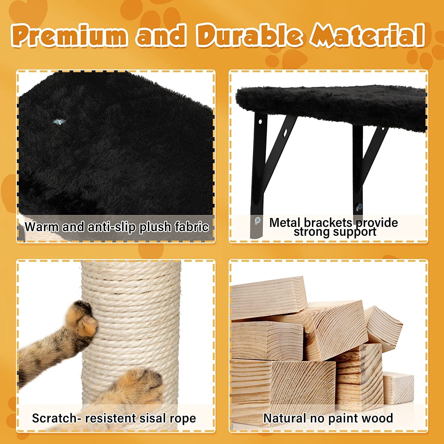 Wall Mounted Cat Furniture, Cat Wall Shelves Set of 5 with Cat Tree, Cat Perch, Cat Scratcher, Cat Bridge and Cat Condo, Gray (Black)