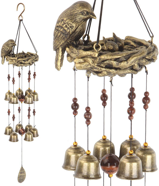 Gardenvy Bird Nest Wind Chime, Bird Bells Chimes with 12 Wind Bells for Glory Mother’S Love Gift, Garden Backyard Church Hanging Decor, Bronze