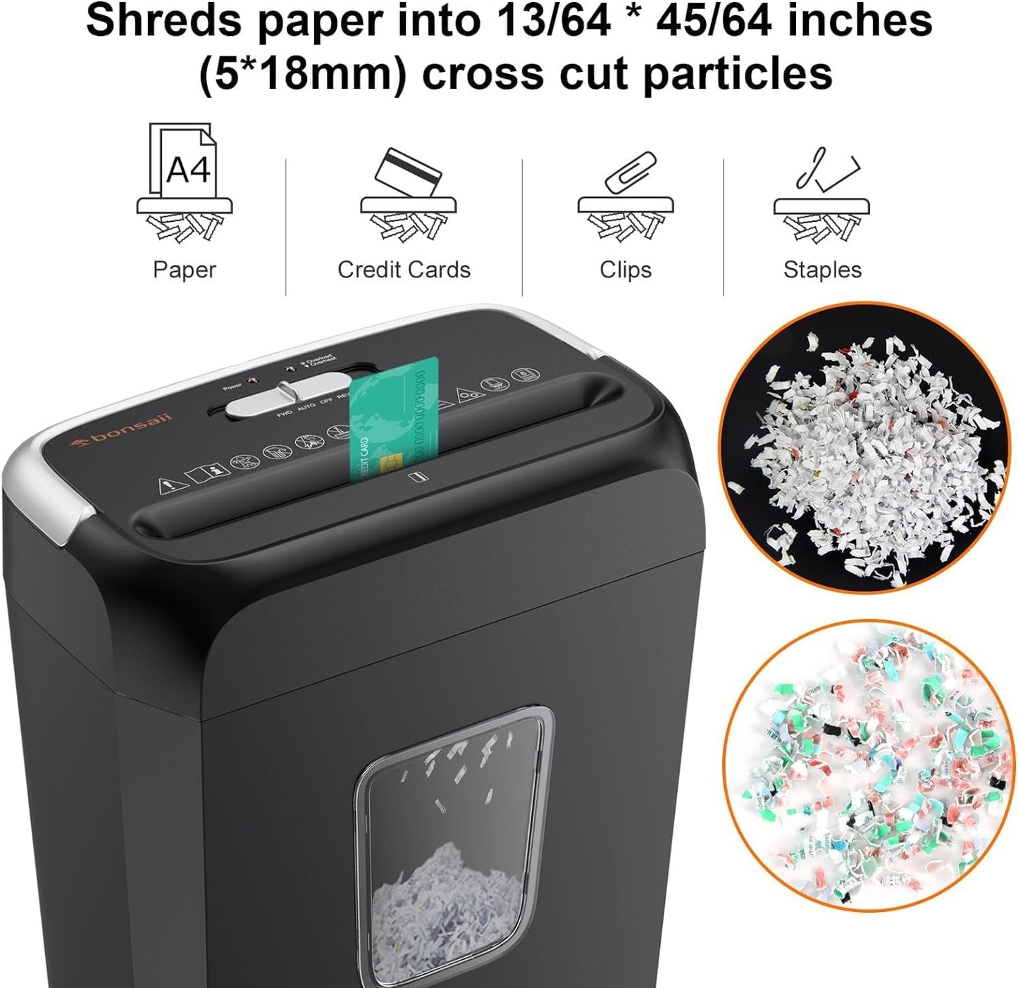 Paper Shredder for Home Use,6-Sheet Crosscut Paper and Credit Card Shredder for Home Office with Handle for Document,Mail,Staple,Clip-3.4 Gal Wastebasket(C237-B)
