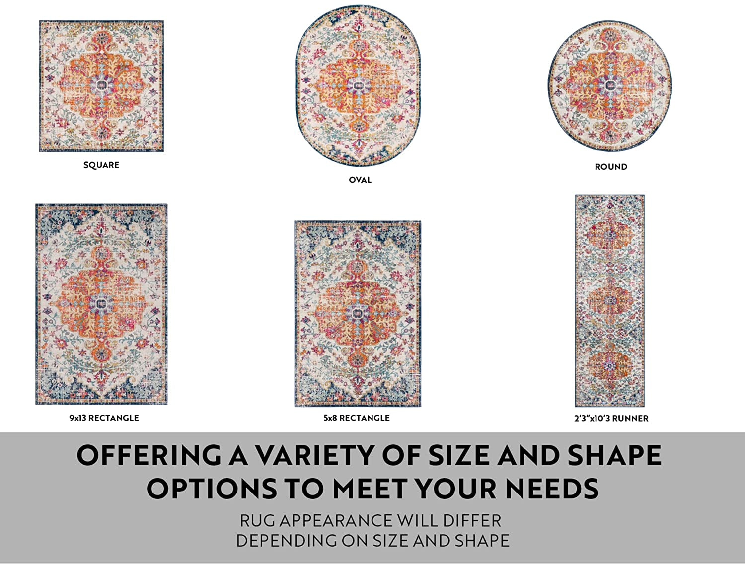 Odelia Vintage Bohemian Area Rug,5'3" X 7'3",Orange/Navy