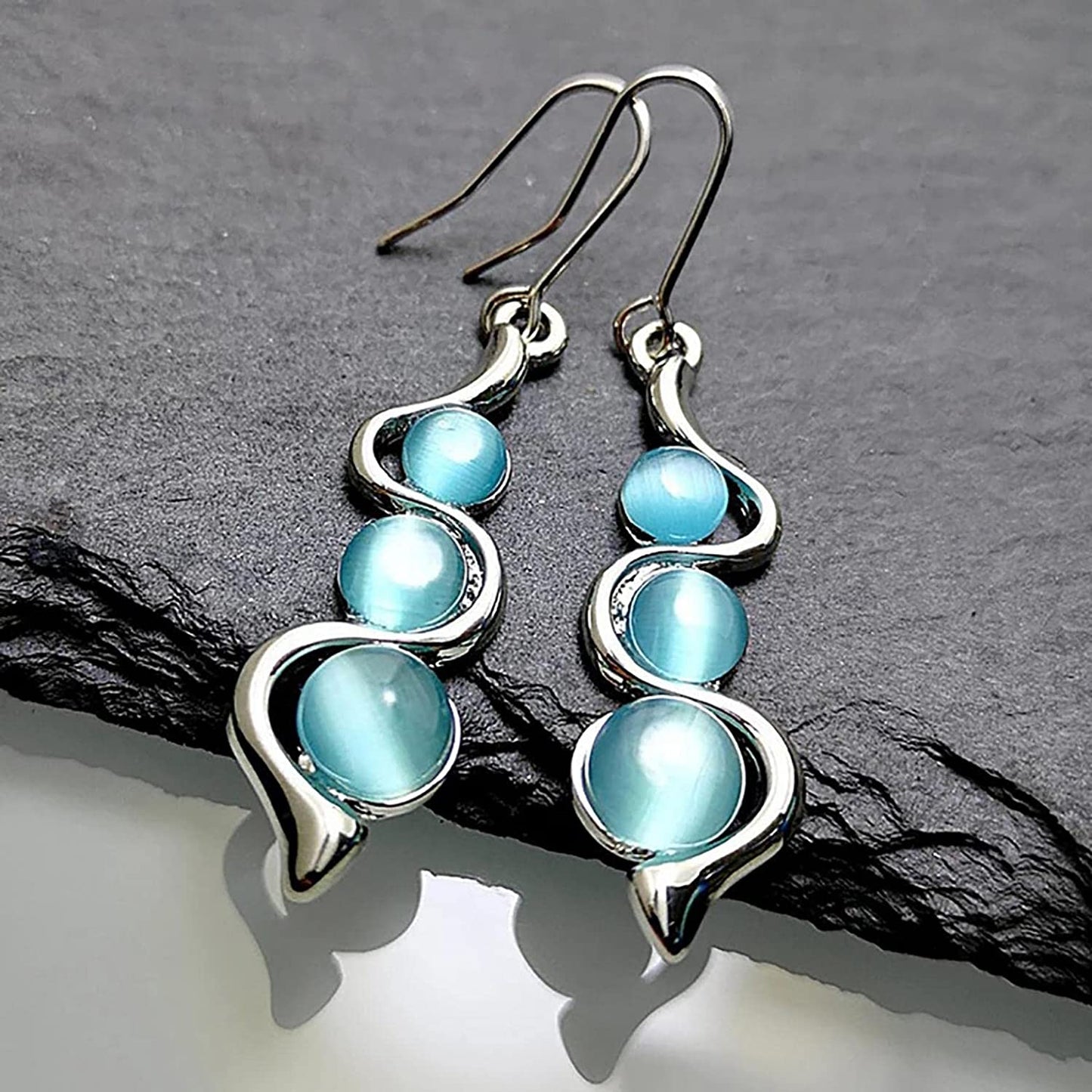 Earrings for Women Ladies Creative Curve Line Fashion Personalized Cat Eye Gem Wavy Jewelry Gifts