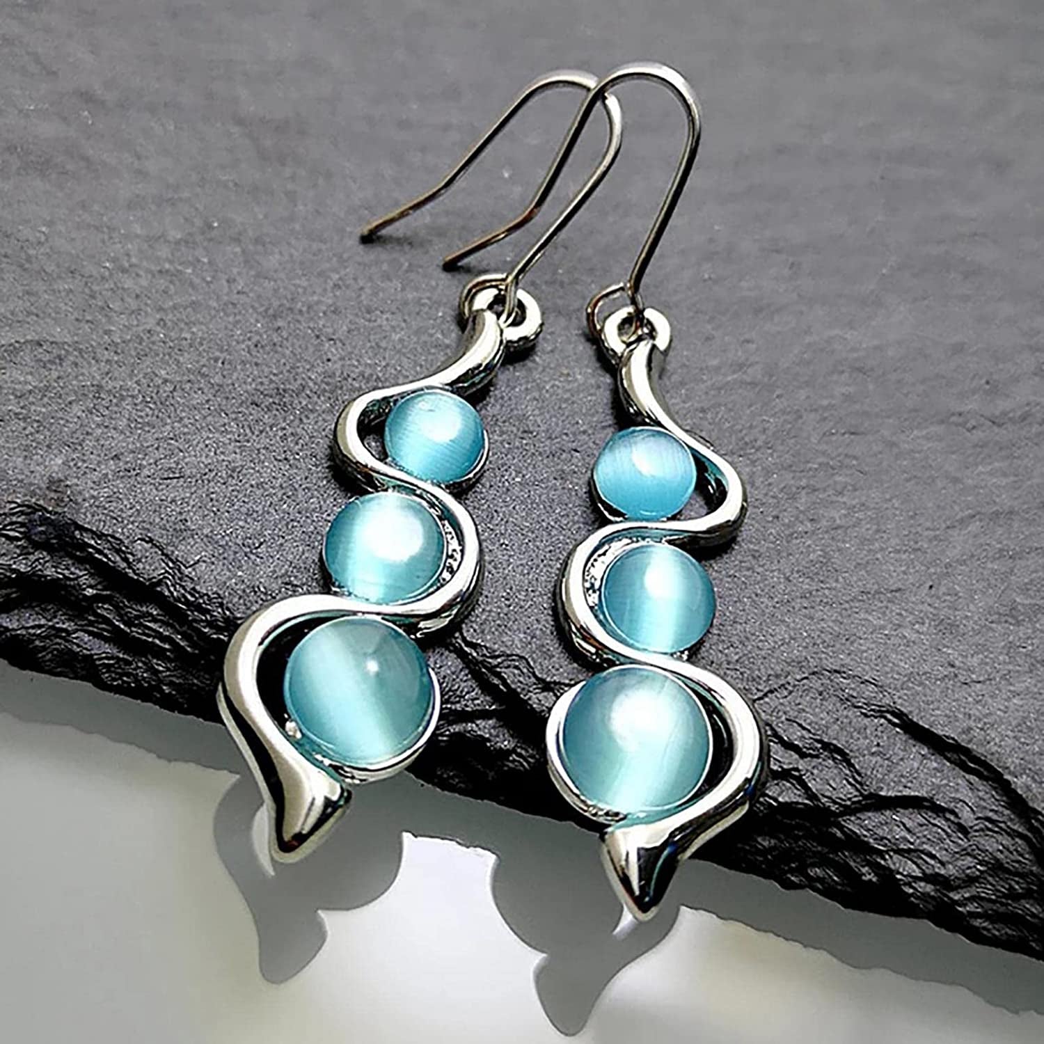 Earrings for Women Ladies Creative Curve Line Fashion Personalized Cat Eye Gem Wavy Jewelry Gifts