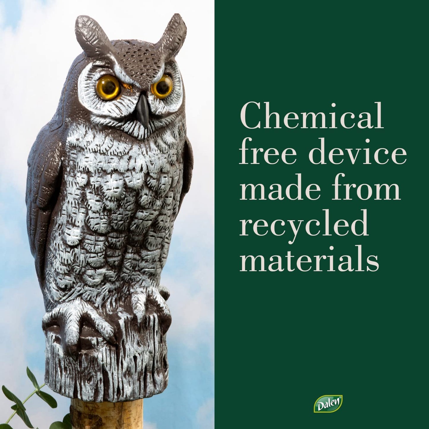 Fake Owl Decoy to Scare Birds Away from Gardens, Rooftops, and Patios - Scarecrow Provides Chemical-Free Pest Control - Safe and Humane, 16" Great Horned Owl