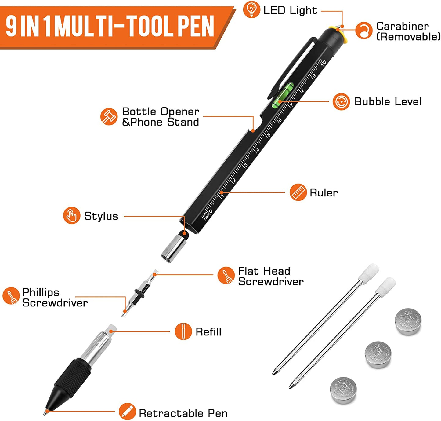 Gifts for Men, Dad Gifts from Daughter Son, Stocking Stuffers for Men Adults, 9 in 1 Multitool Pen, Cool Gadgets for Men, Mens Gifts for Christmas, Valentines Day Gifts for Him Boyfriend Men Husband