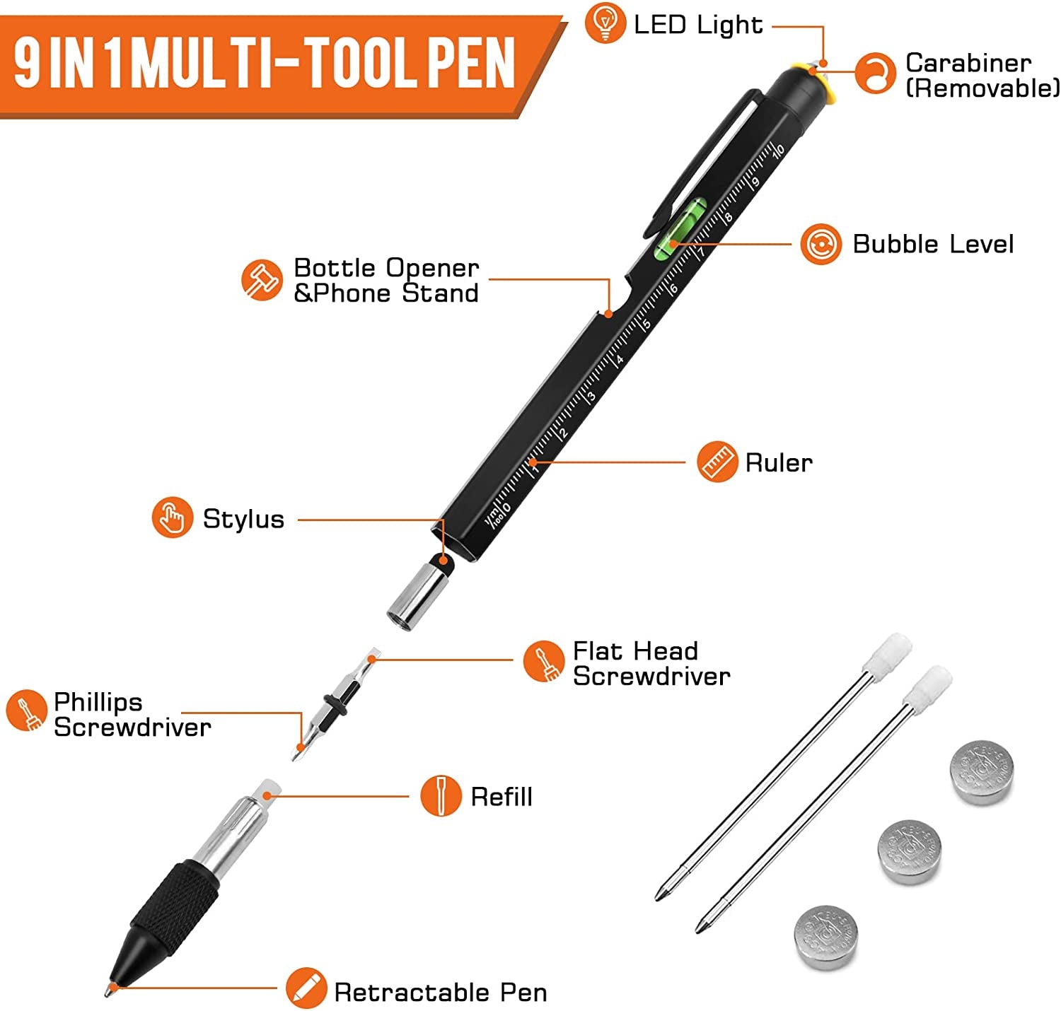 Gifts for Men, Dad Gifts from Daughter Son, Stocking Stuffers for Men Adults, 9 in 1 Multitool Pen, Cool Gadgets for Men, Mens Gifts for Christmas, Valentines Day Gifts for Him Boyfriend Men Husband