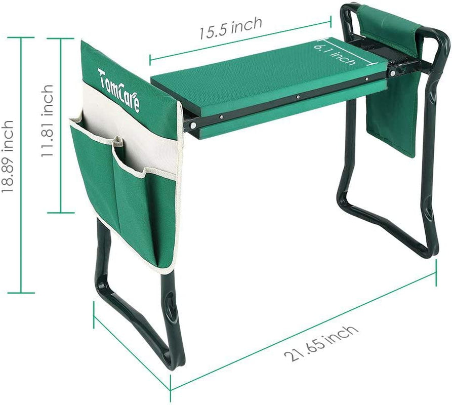 Garden Kneeler Seat Garden Bench Garden Stools Foldable Stool with Tool Bag Pouch EVA Foam Pad Outdoor Portable Kneeler Christmas Gardening Gifts for Women Men,Large 21.65"X10.62"X18.89",Green